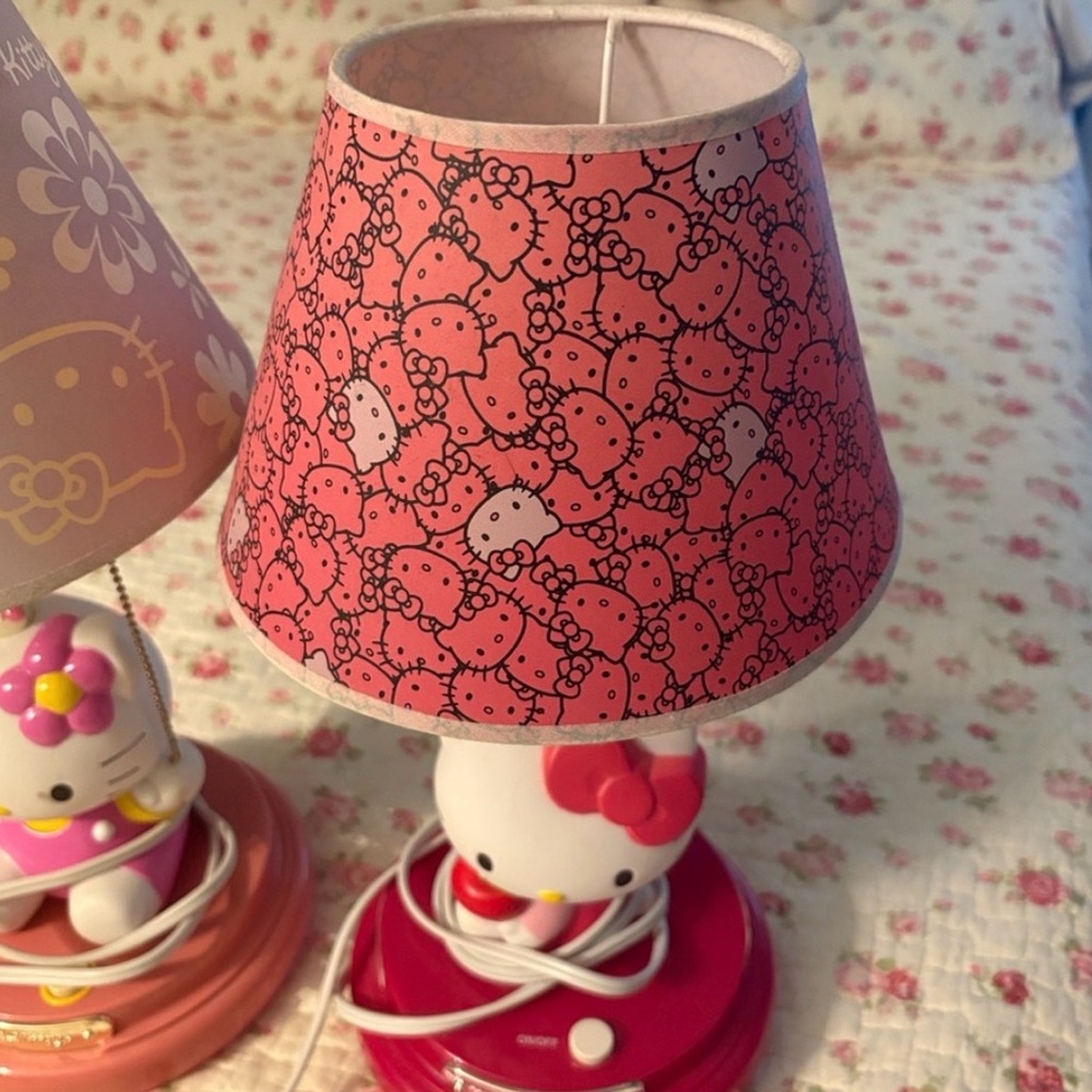 Hello Kitty Pink and White Night Lamp with Patterned Shade